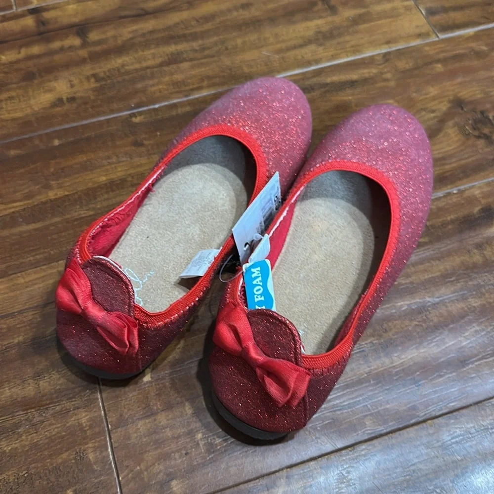 Girls Ruby Red Glitter Flats Shoes Size 2 NWT Dorothy Wizard of Oz + bonus